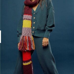 Free People Teal Knit Set with Multicolor Scarf